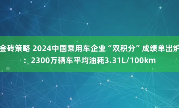 金砖策略 2024中国乘用车企业“双积分”成绩单出炉：2300万辆车平均油耗3.31L/100km